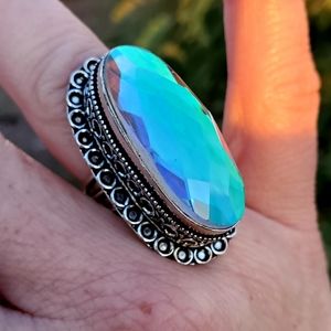 New Oversized Mercury Mystic Topaz 925 Silver Ring.